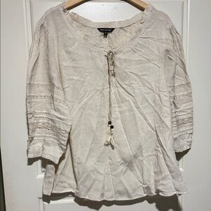 Unique Spectrum linen Blouse top with Lace sleeve Detail bohemian festival 2x